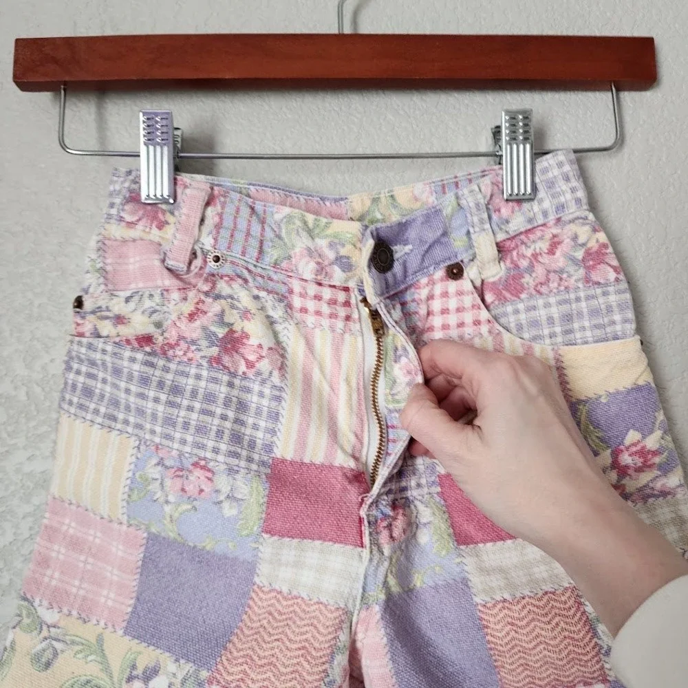 MERONA VINTAGE Patchwork Floral Plaid Shorts Cottagecore‎ Girls 8 Made In USA